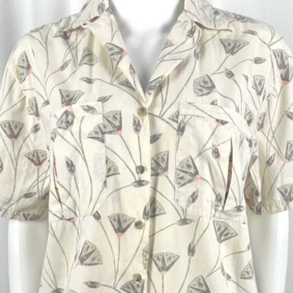 Vintage 1980’s ‘Outback Red’ Leafy Plant Printed Collared Button Down Blouse • M - Picture 2 of 10